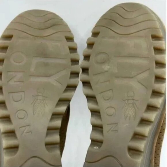 Fly London Yury Peep Toe Wedge Tan Shoe Nubuck Perforated Size EU 38 - Picture 9 of 10